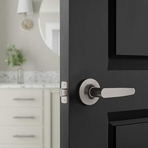 Amazon Basics Straight Door Lever, Passage, Satin Nickel, 1-Pack