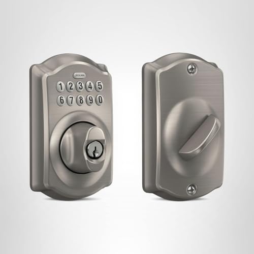 Schlage BE365 V CAM 619 Camelot Keypad Deadbolt, Electronic Keyless Entry Lock, Satin Nickel