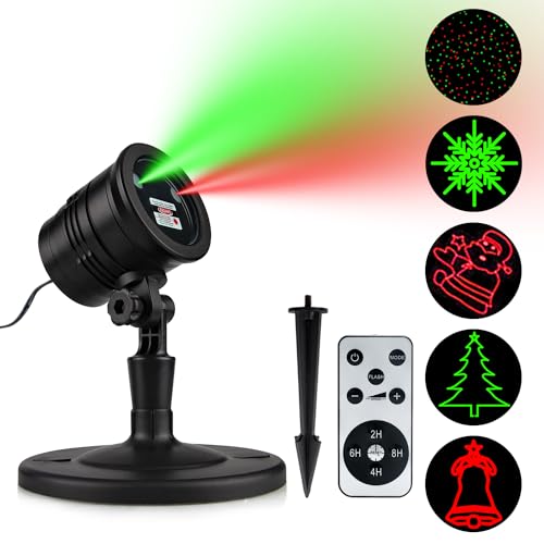 Christmas Laser Lights Projector, Red & Green Star Show Landscape Spotlight with Festive Patterns for Indoor Outdoor Garden Patio Wall