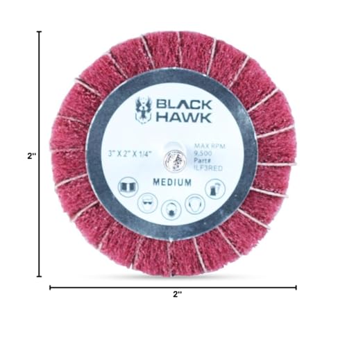 BHA Mounted Interleaf Flap Wheels for Sanding and Finishing, 3” x 2” x 1/4”, Red (Medium) - 5 Pack