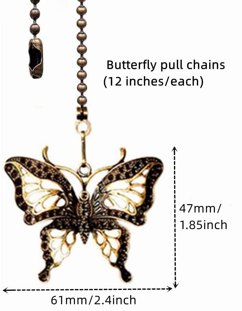 GDQLCNXB 12" Ceiling Fan Pull Chain Extenders with Dragonfly & Butterfly Ornaments, Beaded Ball Chains with Connector, 2-Pack