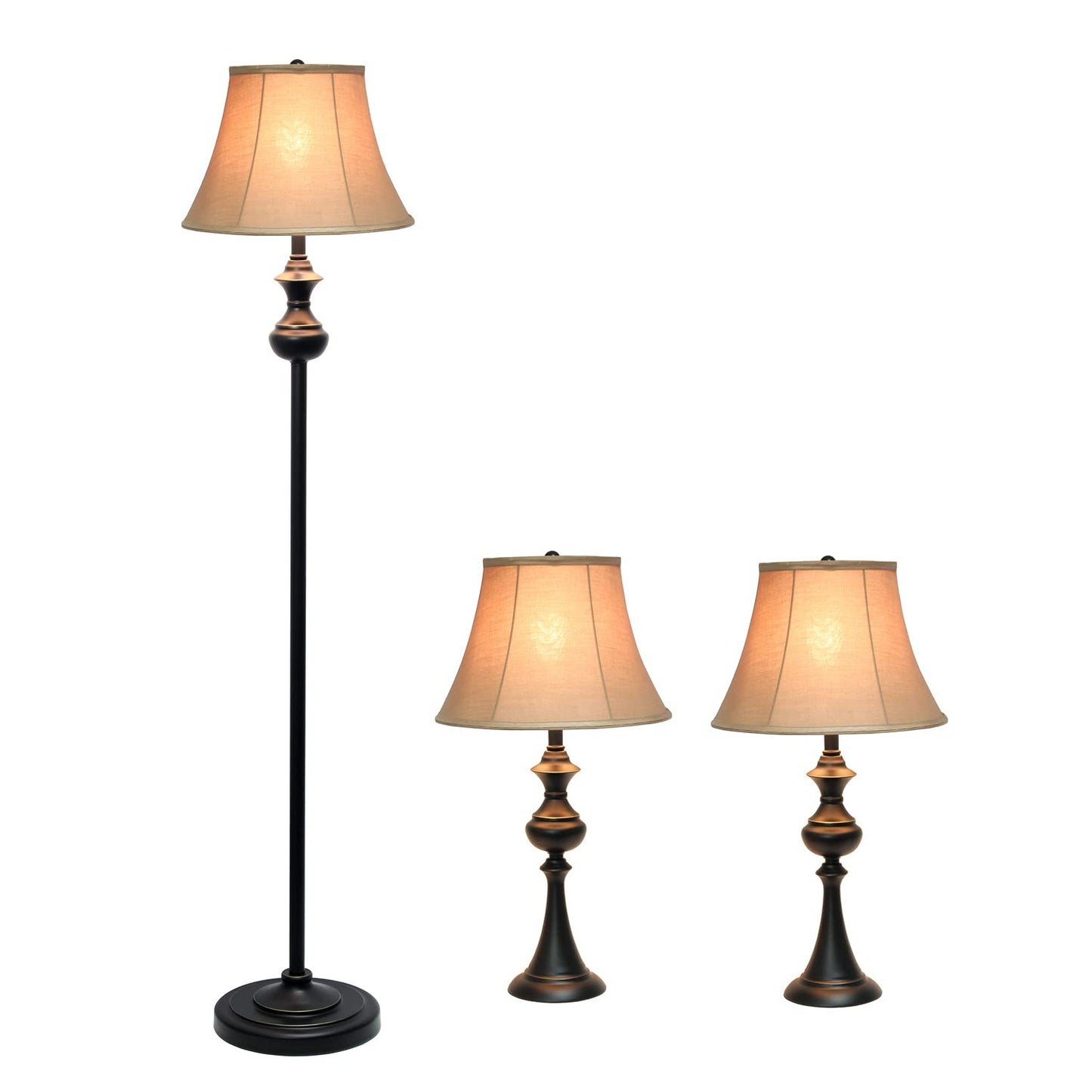 Elegant Designs LC1019-RBZ Traditionally Crafted 3 Pack Lamp Set (2 Table Lamps, 1 Floor Lamp) with Tan Fabric Shades, Restoration Bronze