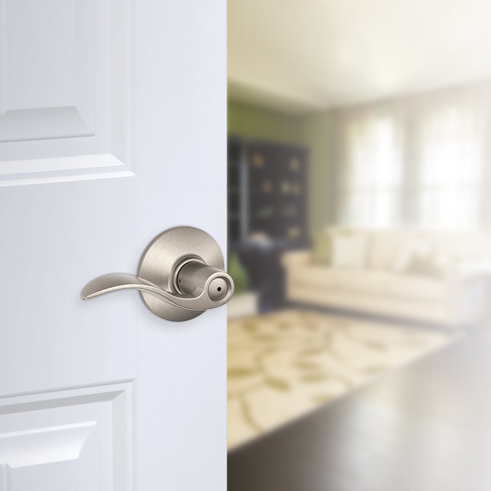 Schlage F40 ACC 619 Accent Door Lever, Bed & Bath Privacy Lock, Satin Nickel