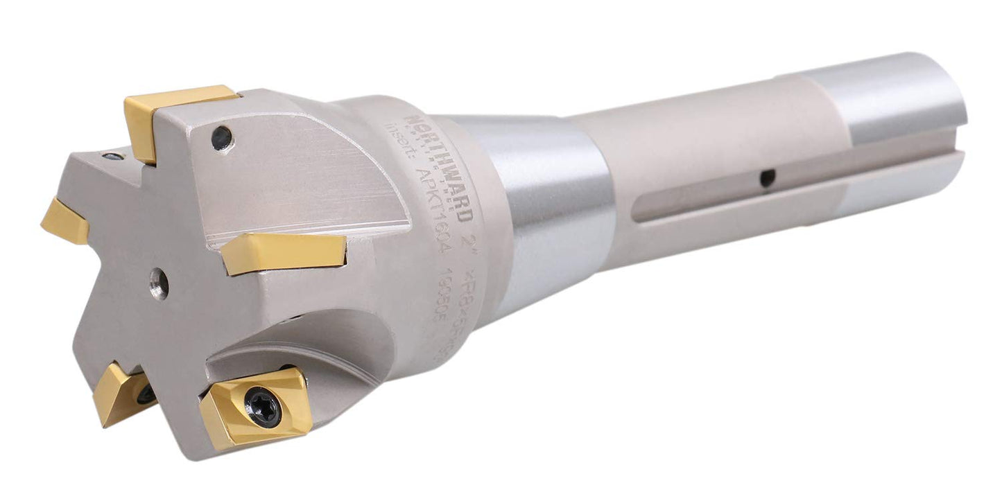 Accusize Industrial Tools 2'' Diameter by 6-1/8'' Oal 90 Degree R8 Shank Indexable End Mill with 5 Apkt1604 Carbide Inserts, 0028-6906