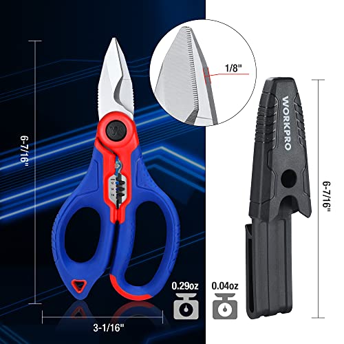 WORKPRO Stainless Electricians Scissors, 6.4" Professional Electrician Shears with Wire Stripper for Soft Cable (Not Suitable for Diving Use)