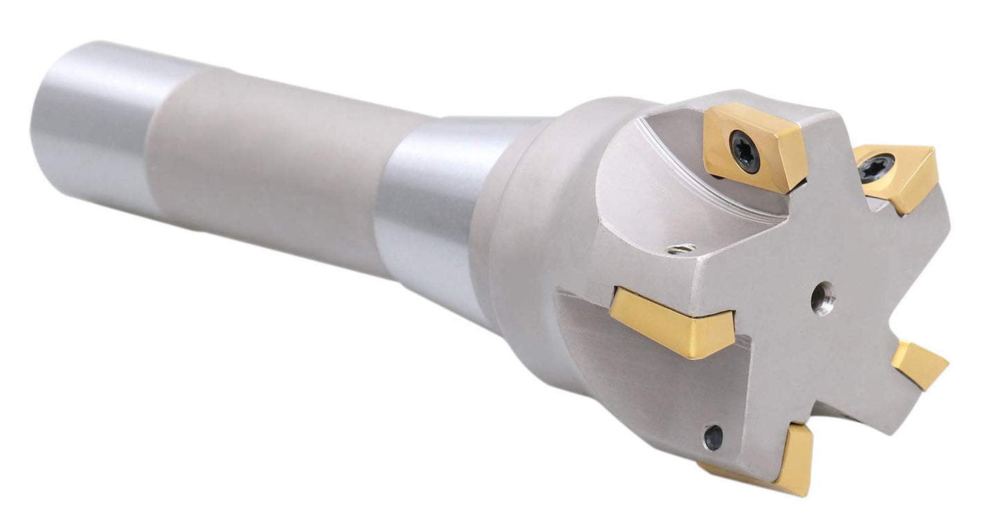 Accusize Industrial Tools 2'' Diameter by 6-1/8'' Oal 90 Degree R8 Shank Indexable End Mill with 5 Apkt1604 Carbide Inserts, 0028-6906