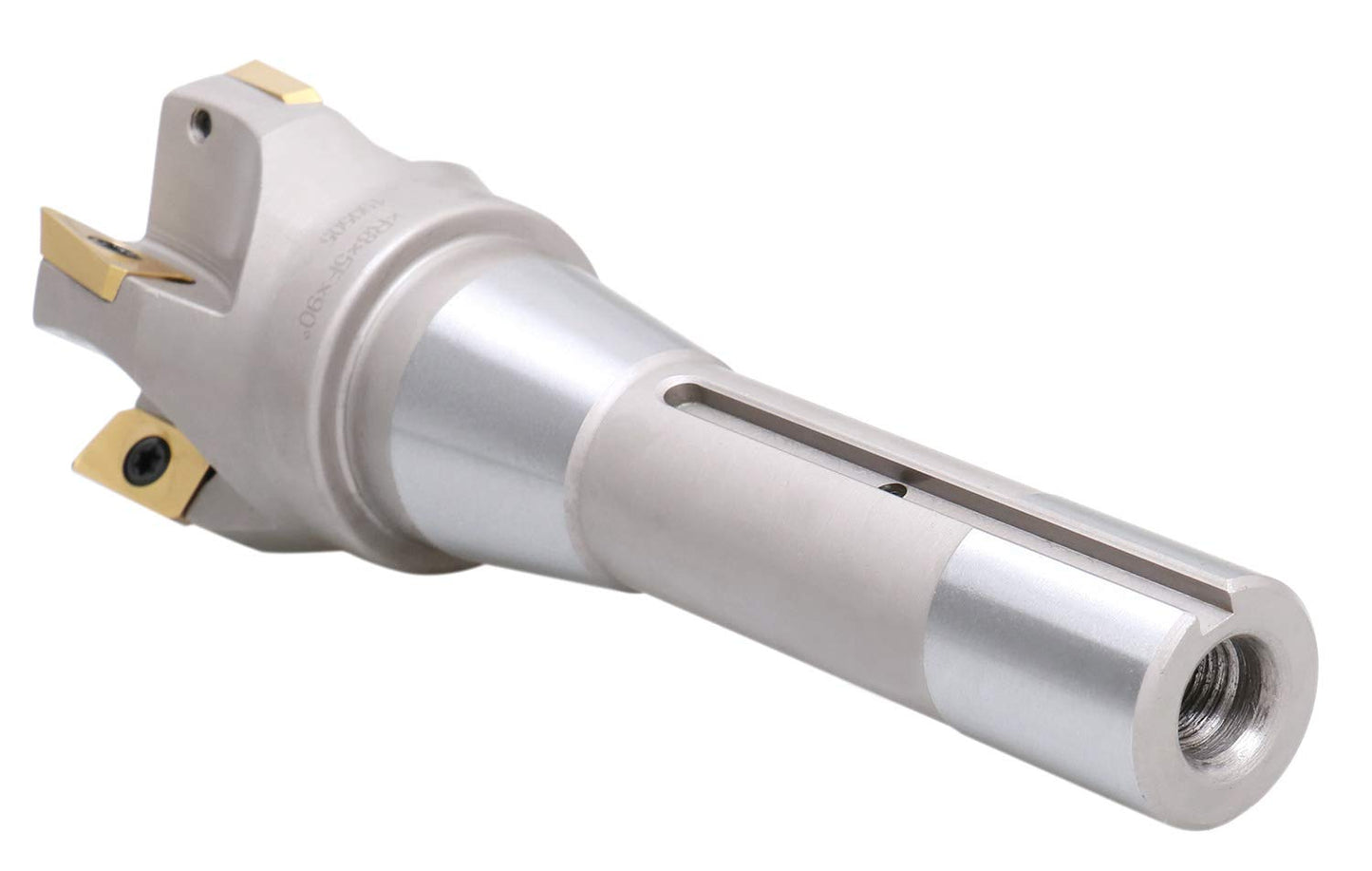 Accusize Industrial Tools 2'' Diameter by 6-1/8'' Oal 90 Degree R8 Shank Indexable End Mill with 5 Apkt1604 Carbide Inserts, 0028-6906