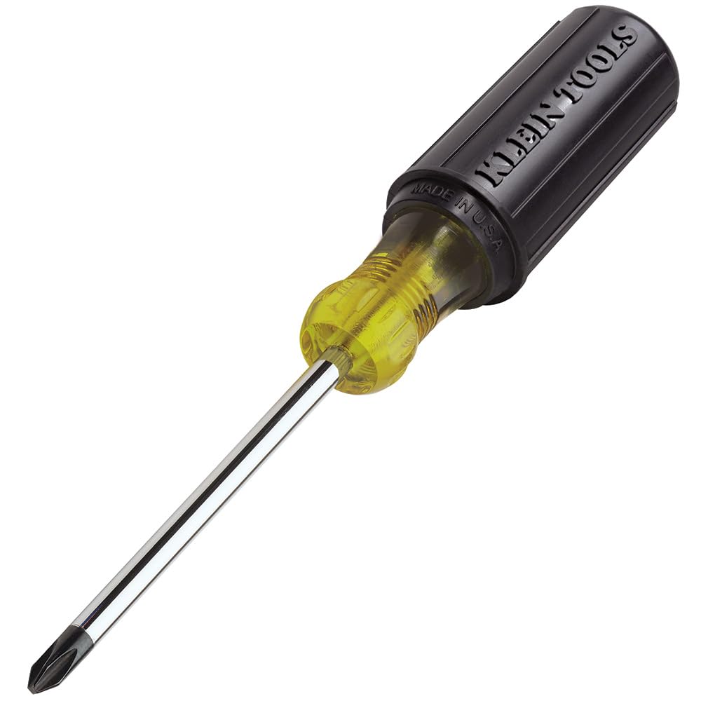Klein Tools 603-4 Screwdriver, Made in USA, #2 Phillips Tip, Cushion Grip, Precision Machined Electrician Screwdriver, Home Improvement