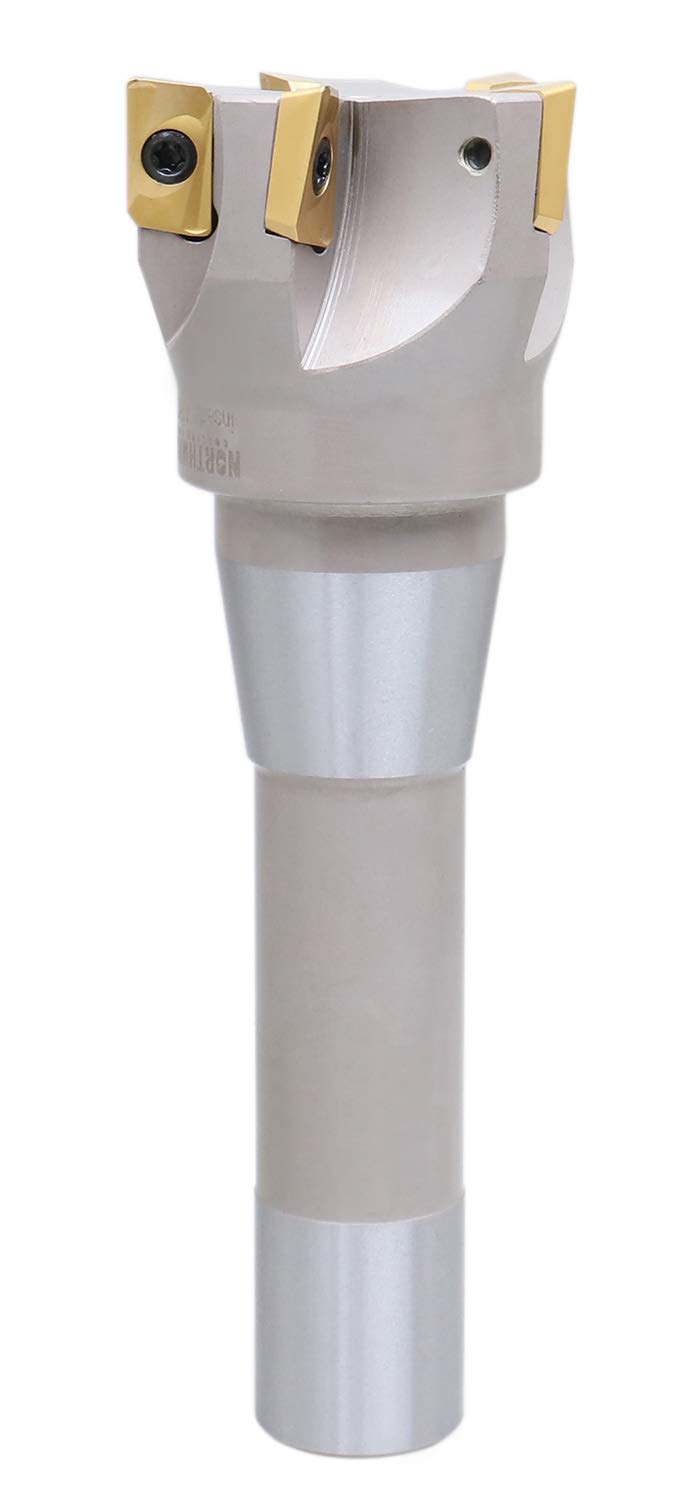 Accusize Industrial Tools 2'' Diameter by 6-1/8'' Oal 90 Degree R8 Shank Indexable End Mill with 5 Apkt1604 Carbide Inserts, 0028-6906