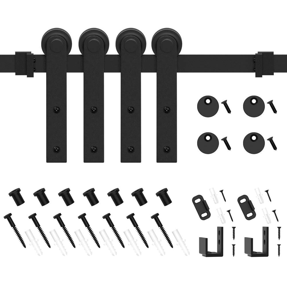 WINSOON 6FT Super Mini Barn Door Hardware Kit for Sliding Double Doors Small TV Stands Wardrobe Cabinets, I Shape Hanger (6FT Double Doors Kit)