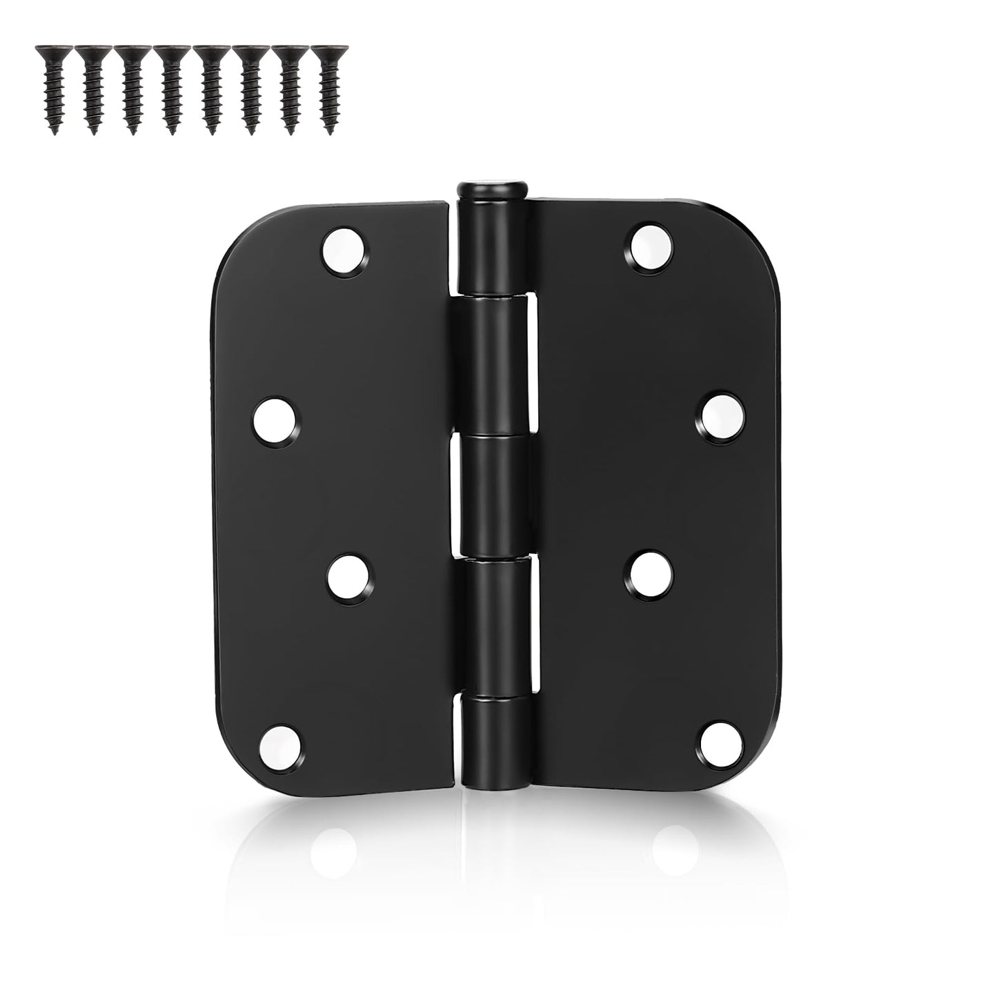 KNOBWELL 12 Pack 4" X 4" Matte Black Door Hinges No Squeak Hinges Rounded Square Corner, 5/8 Inch Round Radius Exterior Door Hinge in Black