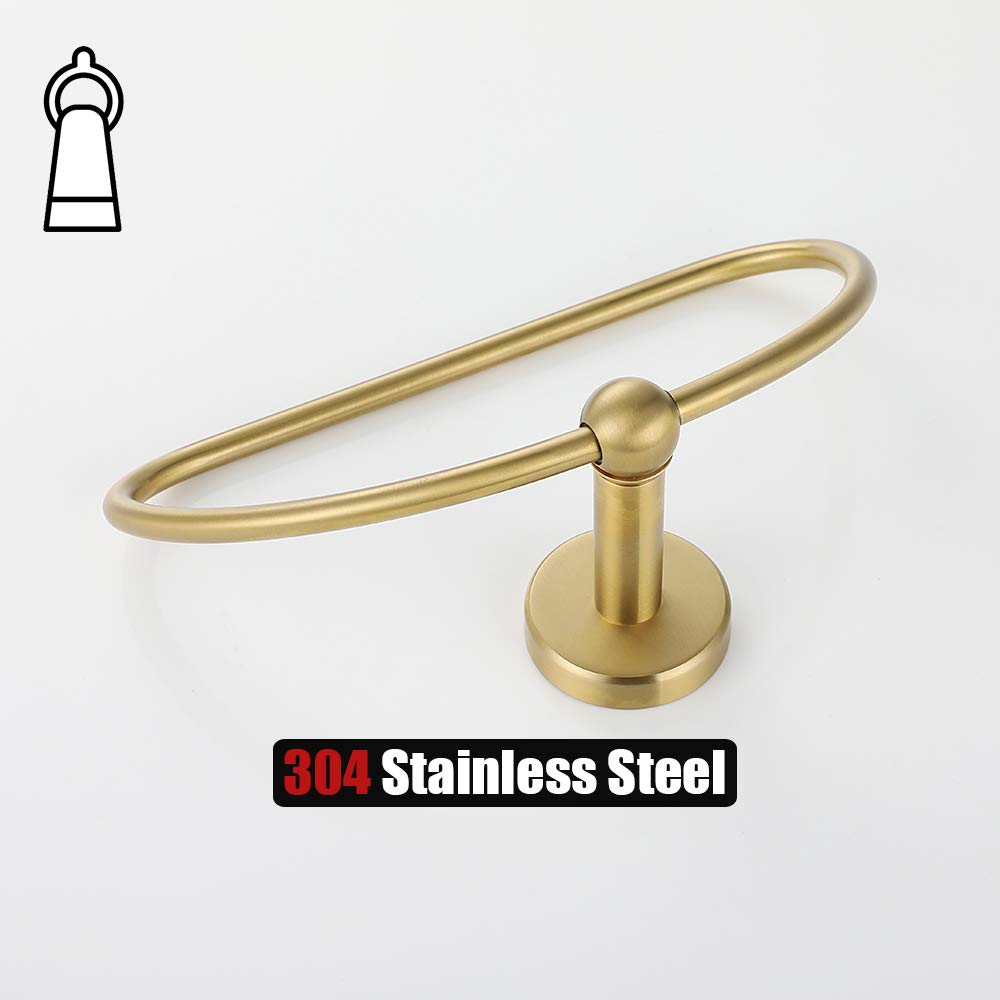 JQK Towel Ring Light Gold, Stainless Steel Half Ring Towel Holder for Bathroom, 7 Inch Brushed Golden Wall Mount, TR160-BG