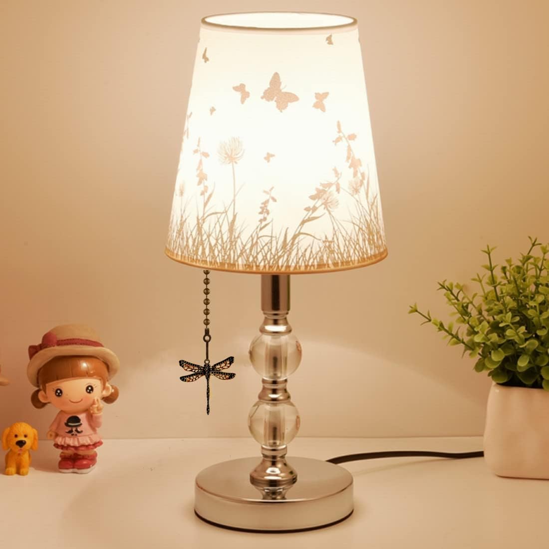 GDQLCNXB 12" Ceiling Fan Pull Chain Extenders with Dragonfly & Butterfly Ornaments, Beaded Ball Chains with Connector, 2-Pack