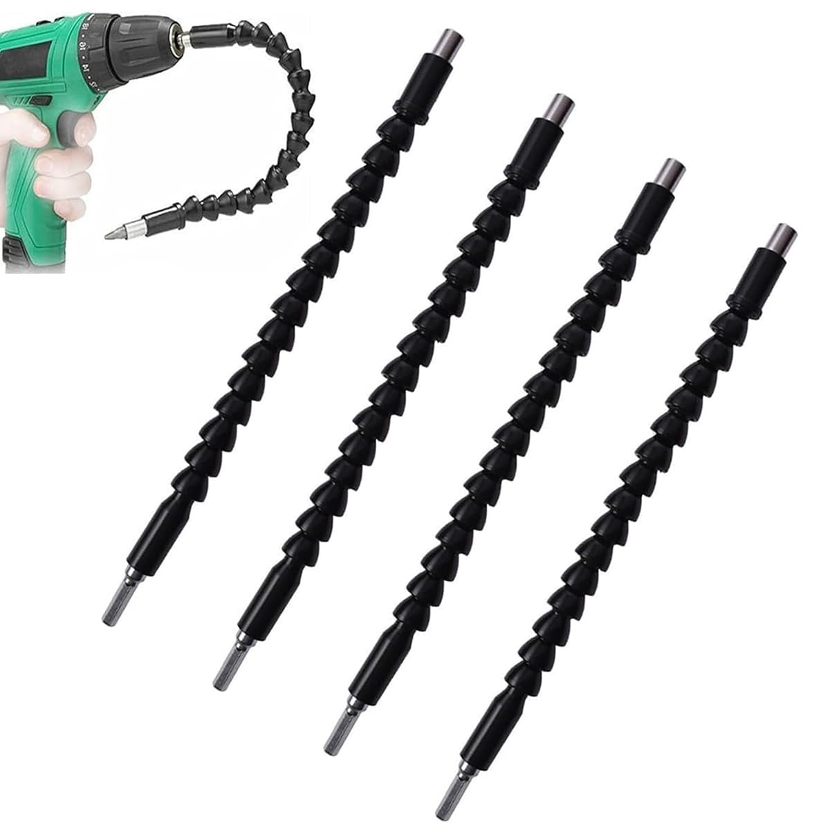 4 Pack Flexible Drill Bit Extension, 11.6-Inch Bendable Superbit Screwdriver Flexible Shaft Extension Bits (Black)
