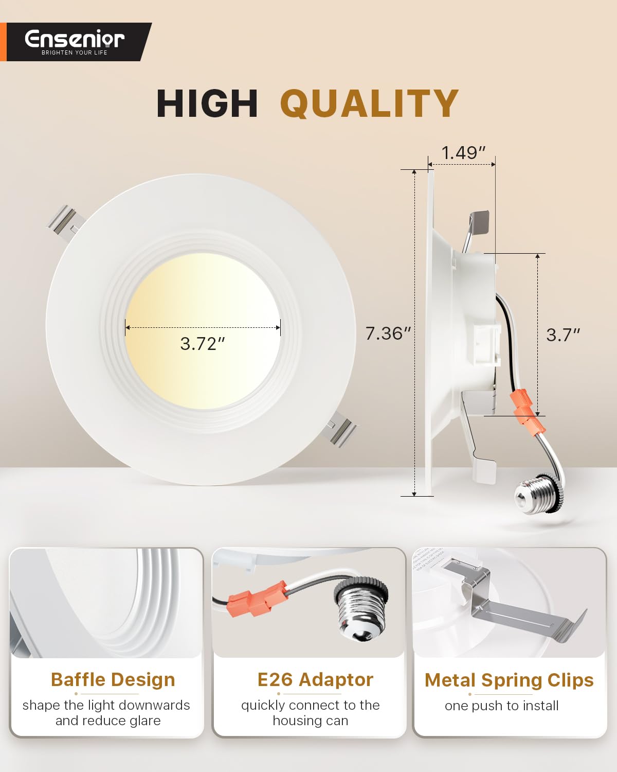 Ensenior 5/6" 5CCT LED Can Lights 12 Pack, Dimmable Retrofit Recessed Lighting, Baffle Trim, 9W=110W, 1000LM, 2700K-5000K, IC Rated