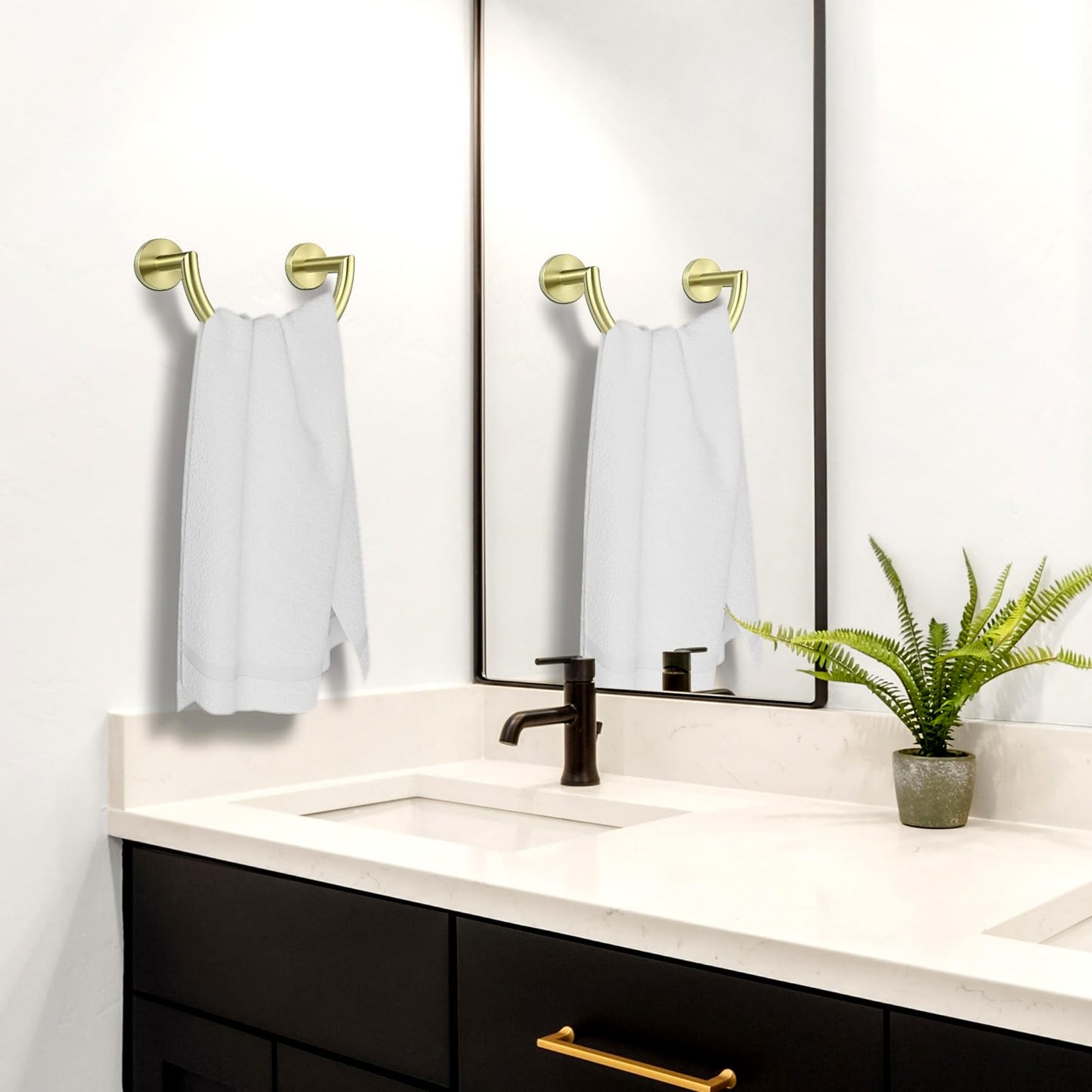 HouseAid Stainless Steel Towel Ring for Bathroom, Hand Towel Holder, Modern Semi-Circular Hand Towel Rack, Wall Mounted, Brushed Gold