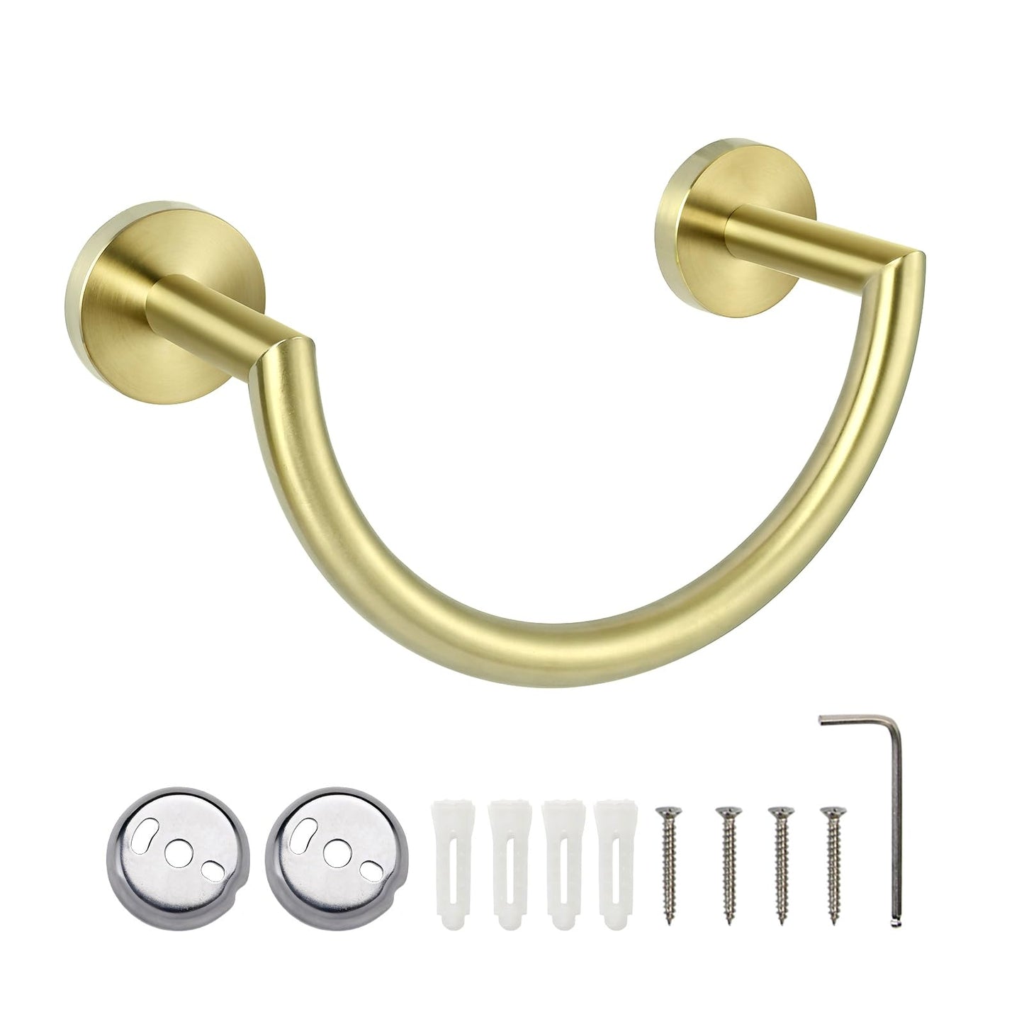 HouseAid Stainless Steel Towel Ring for Bathroom, Hand Towel Holder, Modern Semi-Circular Hand Towel Rack, Wall Mounted, Brushed Gold