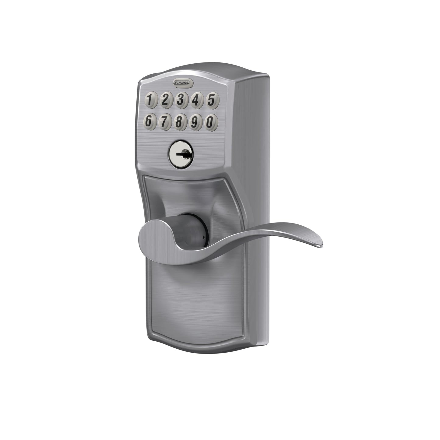 SCHLAGE FE595 CAM 626 ACC Camelot Keypad Entry with Flex-Lock and Accent Levers, Brushed Chrome