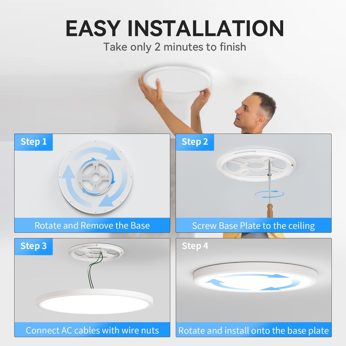 WKONCLDY 6-Pack 12" 3200lm LED Flush Mount Ceiling Light, Super Slim 5000K Daylight for Bedroom, Living Room, Dining, Garage & Office