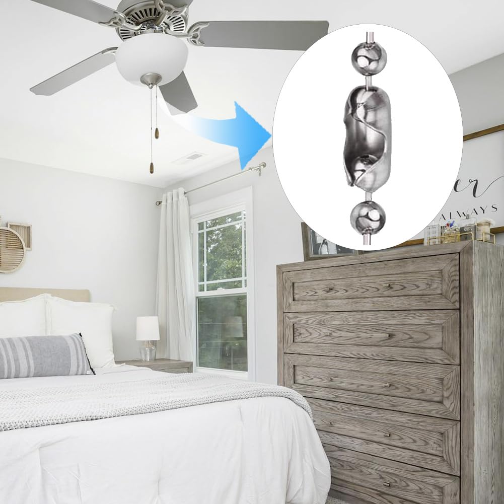 Ceiling Fan Pull Chain 60" Extension, Rust-Proof Stainless Steel Ball Chain with Connectors, 3mm Silver for Fans & Light Fixtures