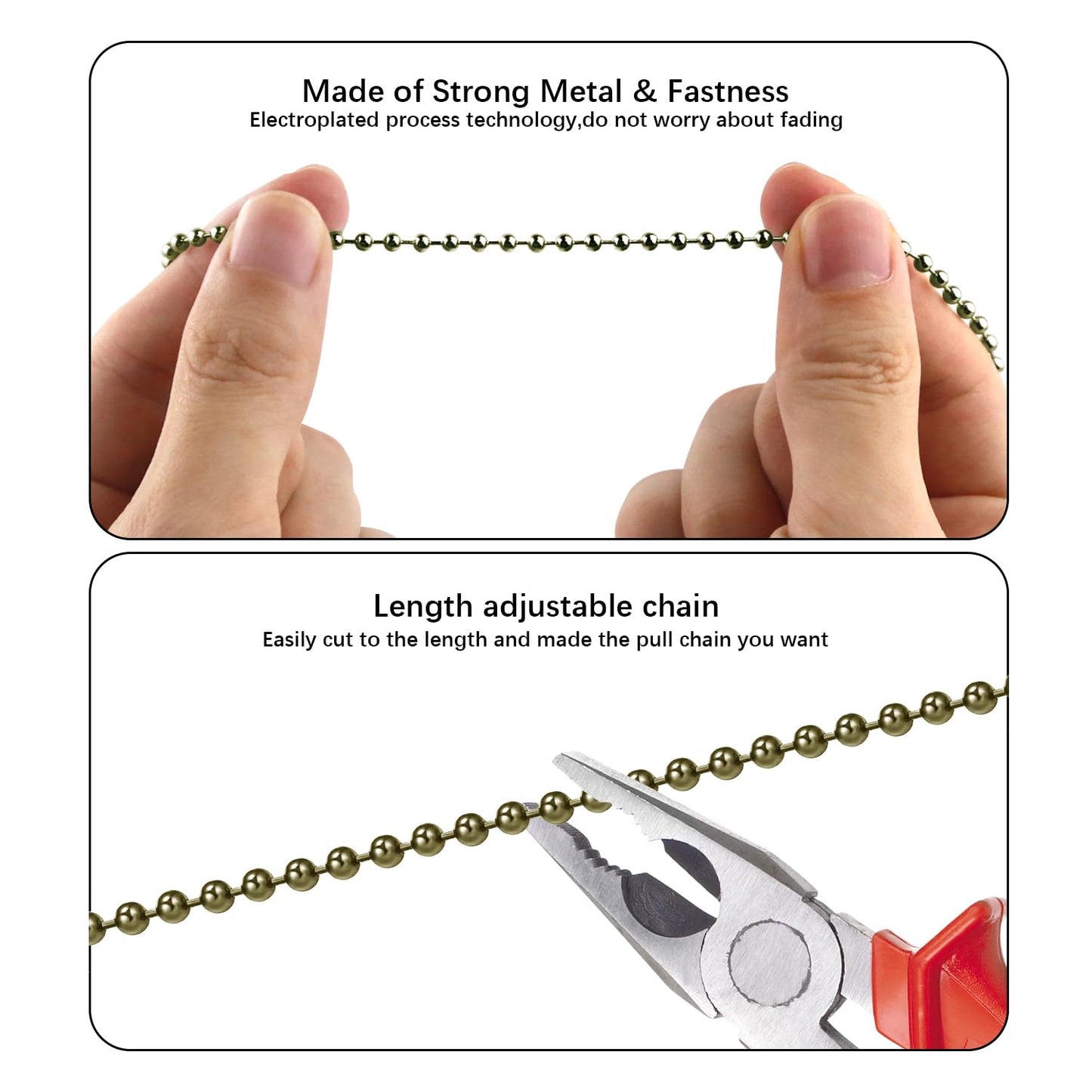 Dotlite Bronze Ceiling Fan Pull Chain Set, 12" Beaded Ball Extender with Connector, Decorative Pendant for Fan & Light, 2 Pack