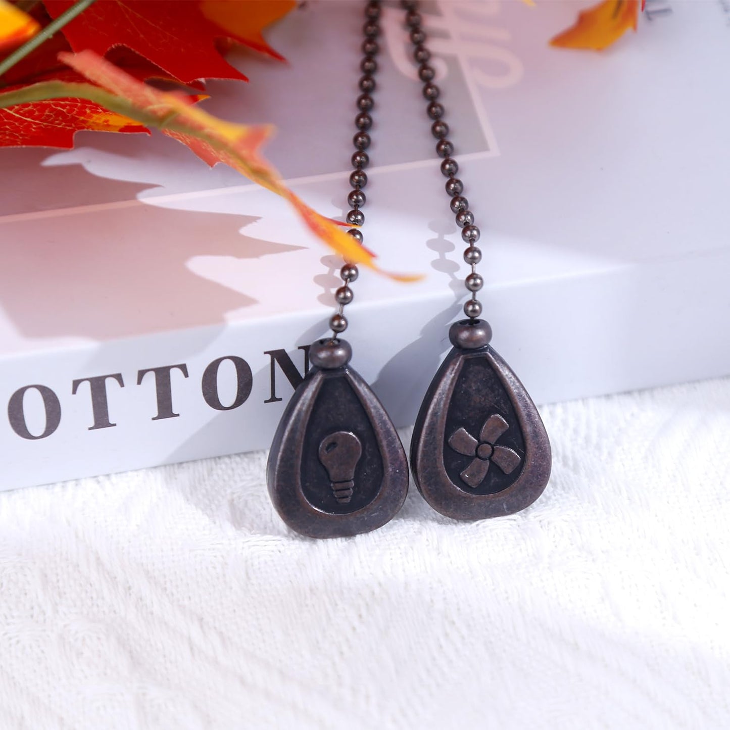 Dotlite Bronze Ceiling Fan Pull Chain Set, 12" Beaded Ball Extender with Connector, Decorative Pendant for Fan & Light, 2 Pack