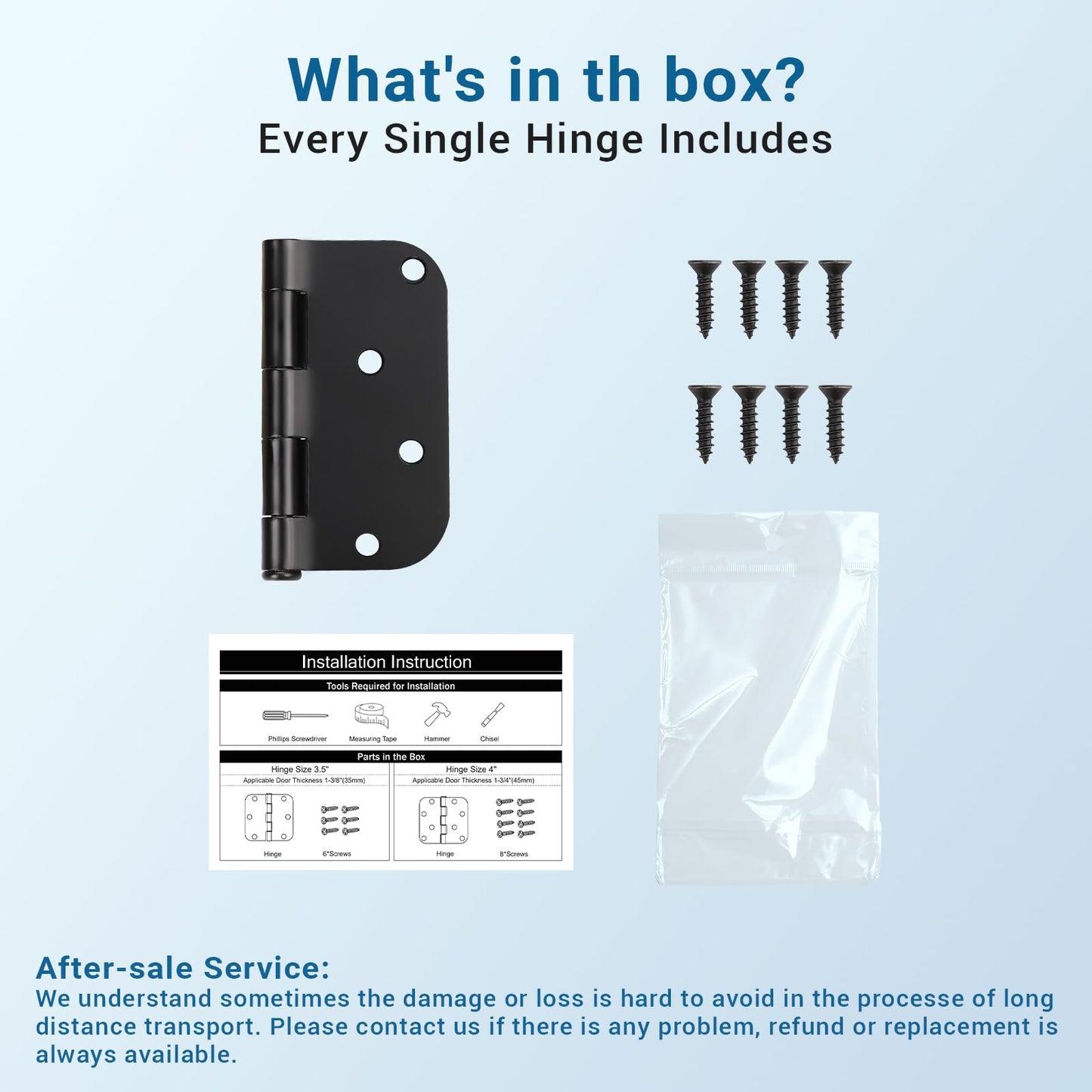 KNOBWELL 12 Pack 4" X 4" Matte Black Door Hinges No Squeak Hinges Rounded Square Corner, 5/8 Inch Round Radius Exterior Door Hinge in Black