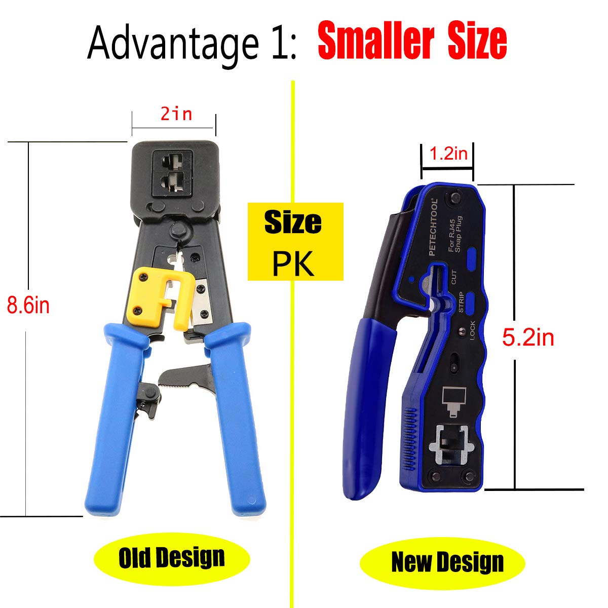 RJ45 Crimp Tool Pass Through Crimper Cutter for Cat6a Cat6 Cat5 Cat5e 8P8C Modular Connector Ethernet Crimper Tool