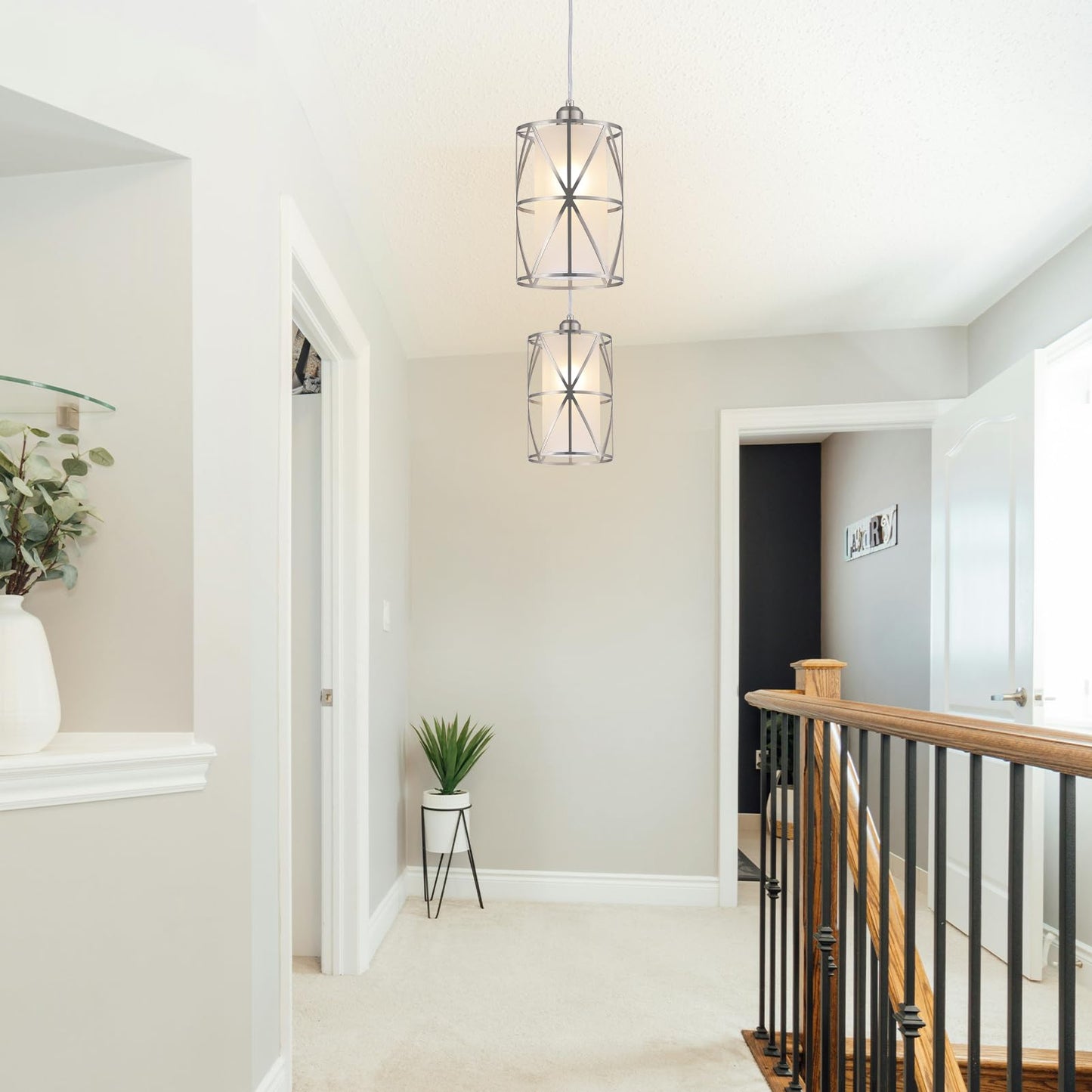 Zlierop Modern Cylindrical Pendant Light, Frosted Glass Brushed Nickel, Hanging Kitchen Island Lighting for Dining, Foyer & Entryway