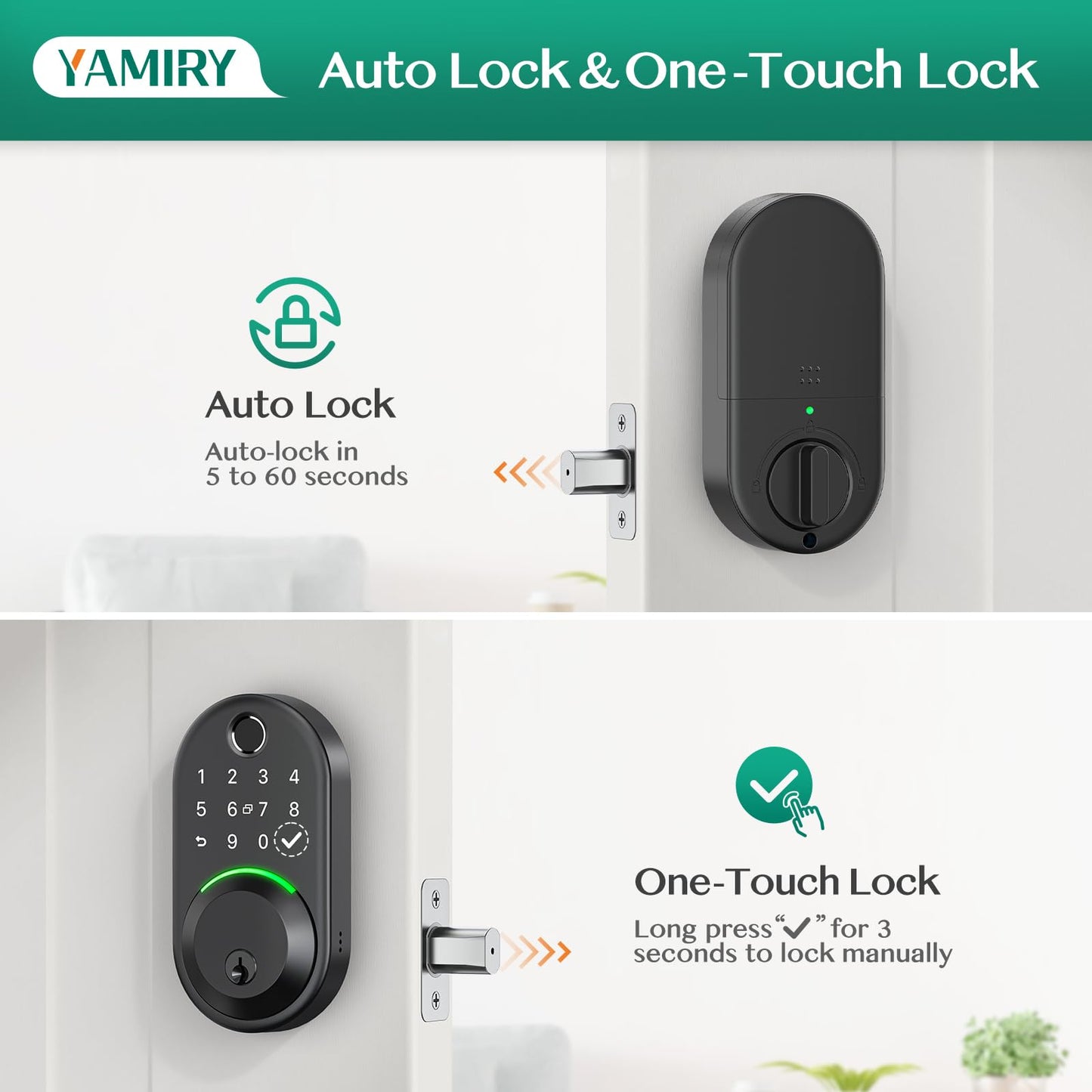 Smart Deadbolt Door Lock with Keypad:Yamiry Fingerprint Keyless Entry Deadbolt,Digital Smart Locks for Front Door,Electronic Code,Easy Installation