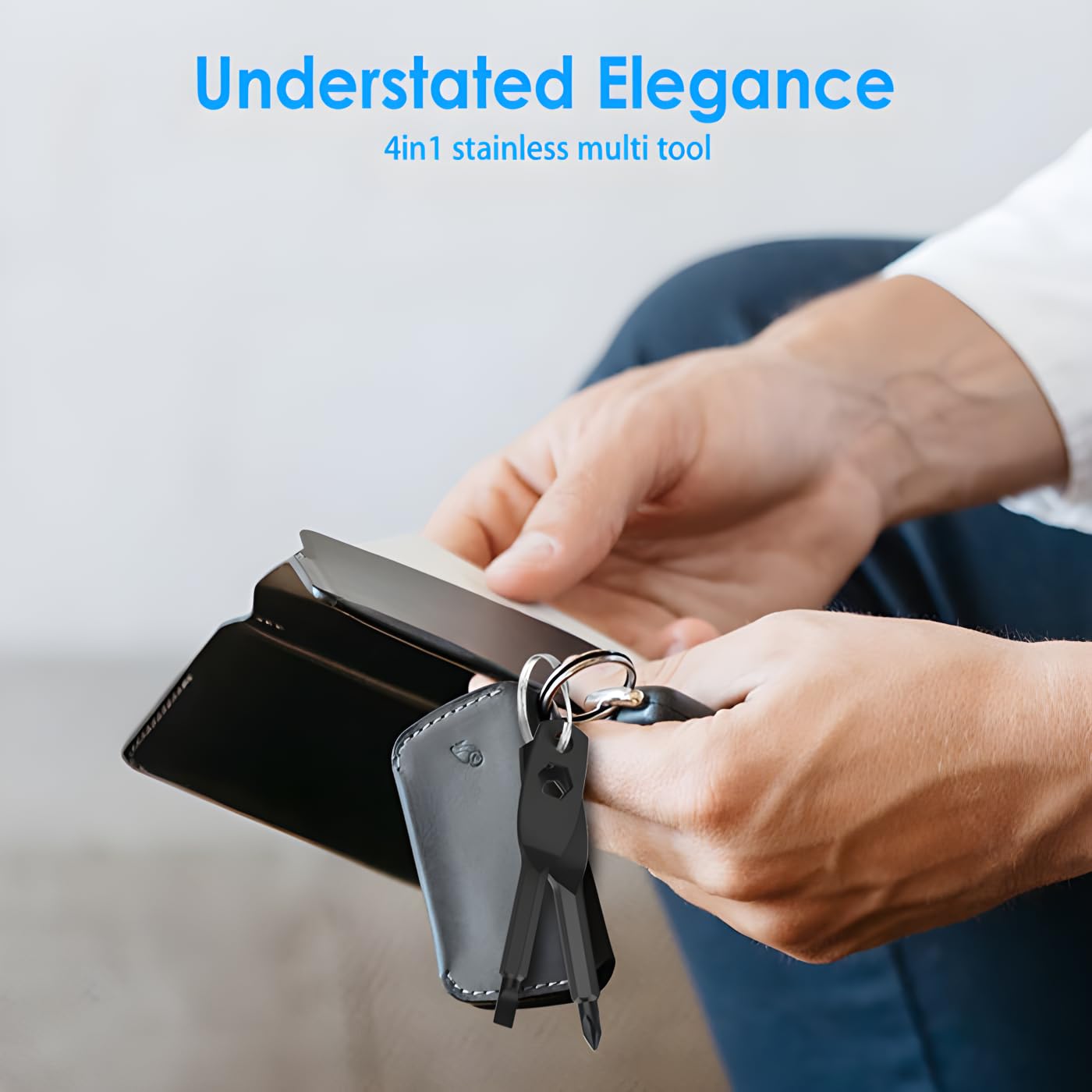 4-in-1 Pocket Screwdriver Keychain Tool, Stocking Stuffers for Men, Cool Gadget Gift for Dad Husband Boyfriend, White Elephant – Black