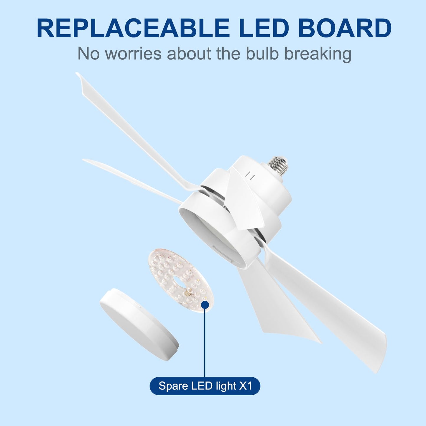 We Charger Socket Fan Light with Spare Panel, E26/E27 Screw-In, Dimmable Ceiling Fan Light for Kitchen, Garage, Basement, Laundry - White