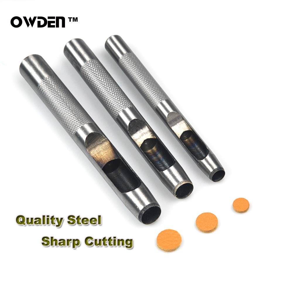 OWDEN 6 Pieces Hollow Hole Punch Set (1/8" - 5/16"),Leather Punch Tools, with A Free Cutting MAT