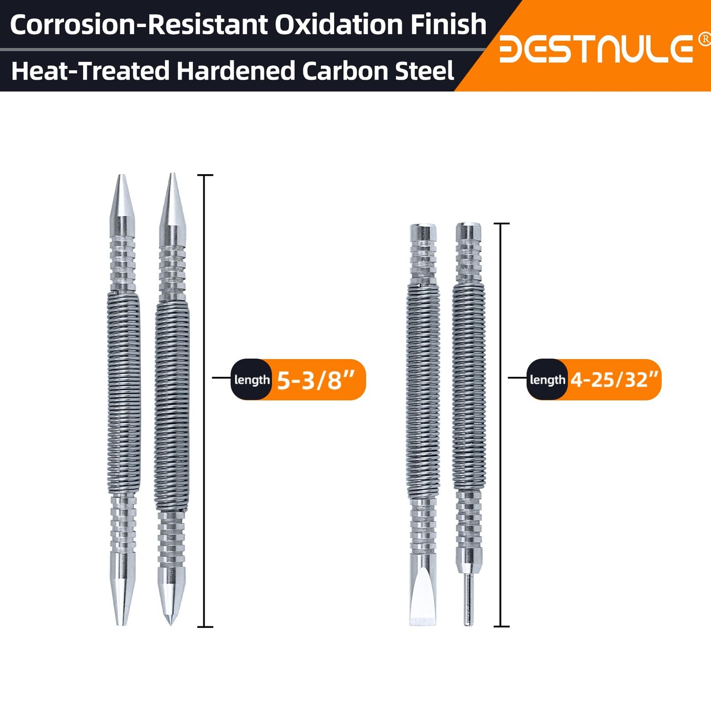 BESTNULE 4-Piece Nail Setter & Punch Set, Dual Head Nail Setter, Center Punch, Hammerless Cold Chisel & Hinge Pin Remover