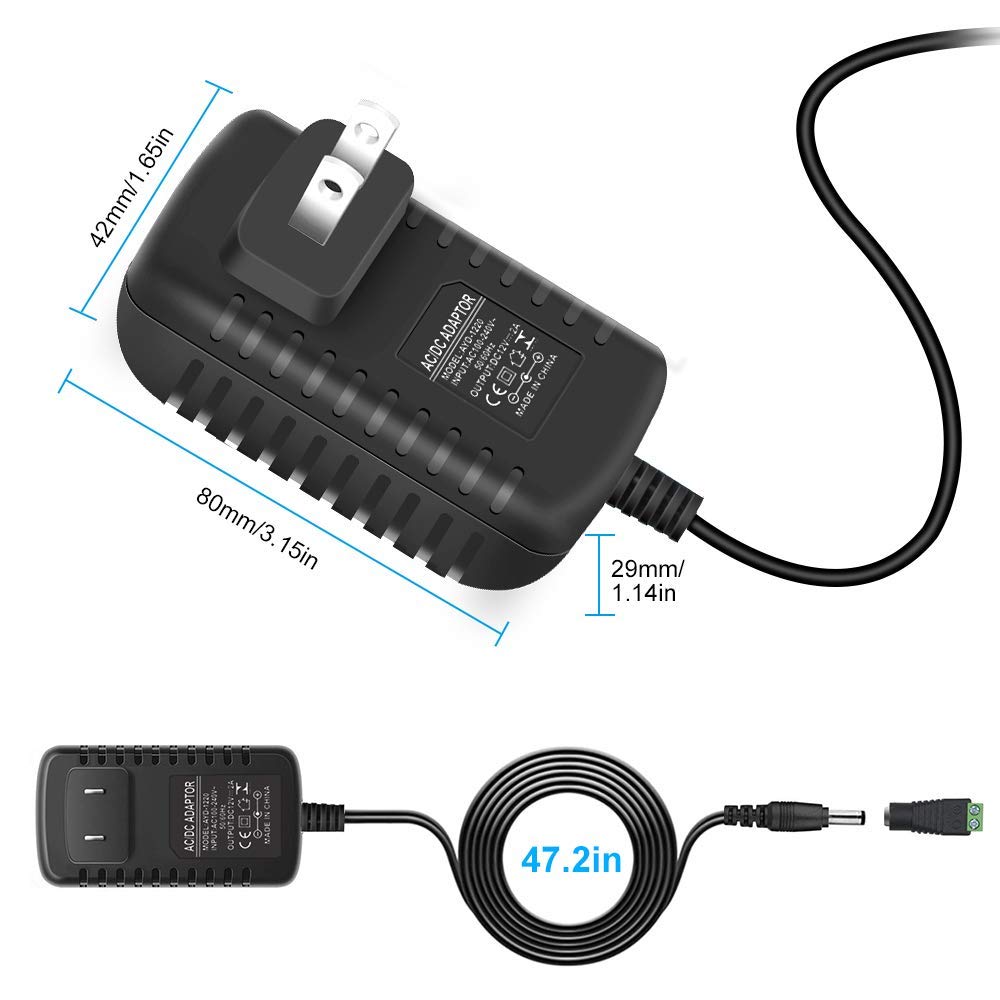 12V 2A LED Power Supply Adapter 24W, 100-240V AC to 12V DC Transformer for LED Strip Lights, Wall Plug with 5.5x2.1mm Connector (2 Pack)