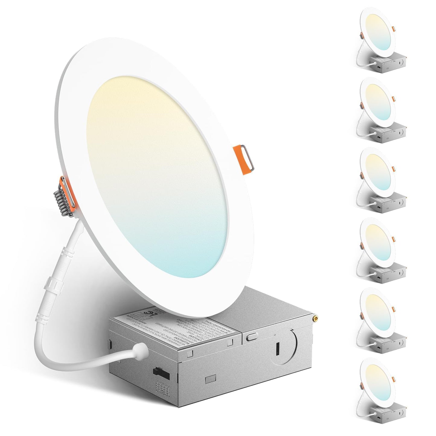 Amico 6-Pack 6" Ultra-Thin LED Recessed Ceiling Light, 5CCT 2700-5000K, 12W Dimmable Canless Downlight, 1050 Lumens, ETL/FCC