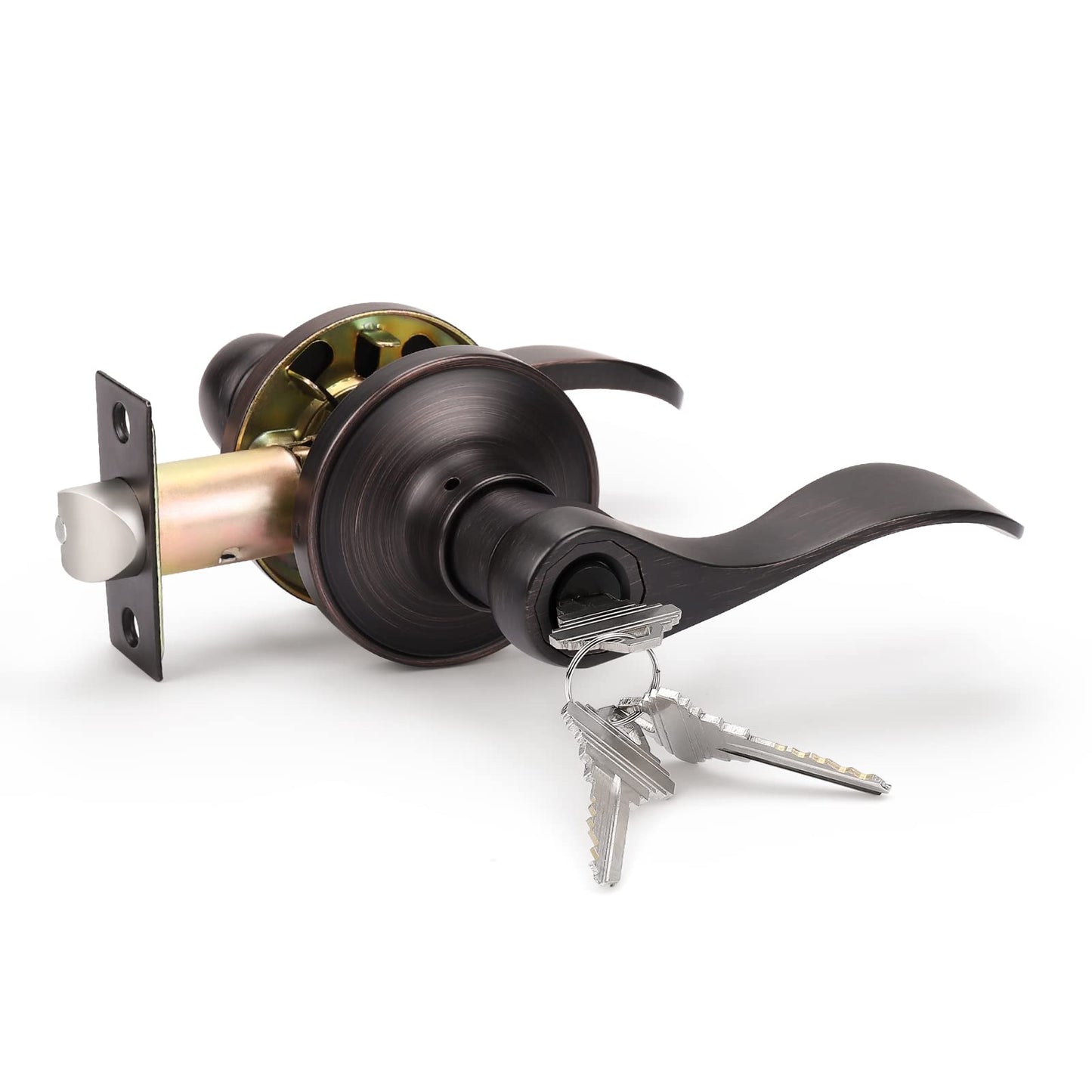 KNOBWELL 1 Pack Keyed Entry Front Door Handle Entrance Handlesets Exterior Lockset with Key, Left/Right Handed Doorknob Oil Rubbed Bronze