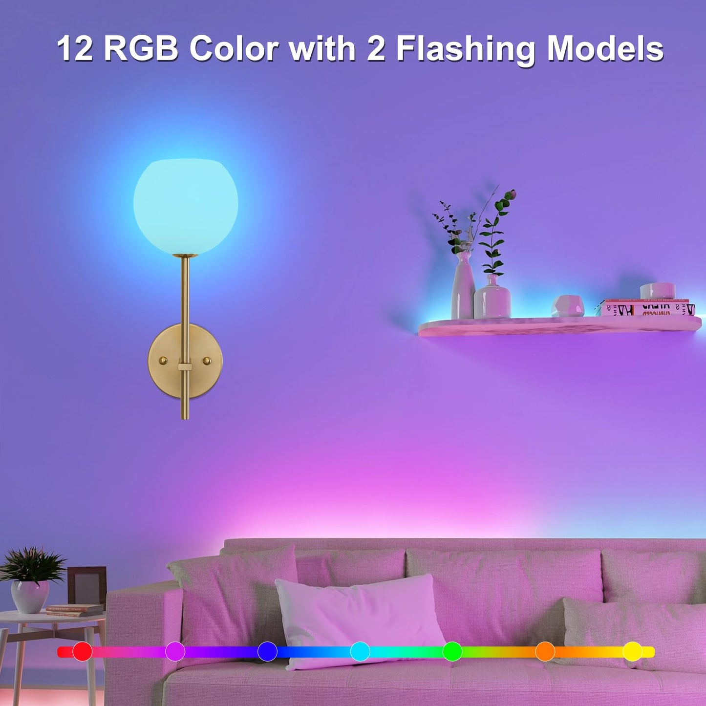 **Gold Battery Operated Wall Sconces Set of 2 – Rechargeable Wireless Wall Lights with Frosted Glass, RGB & 3CCT Dimmable, Remote Control**