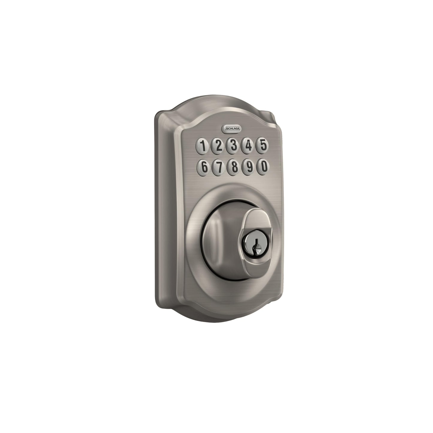 Schlage BE365 V CAM 619 Camelot Keypad Deadbolt, Electronic Keyless Entry Lock, Satin Nickel