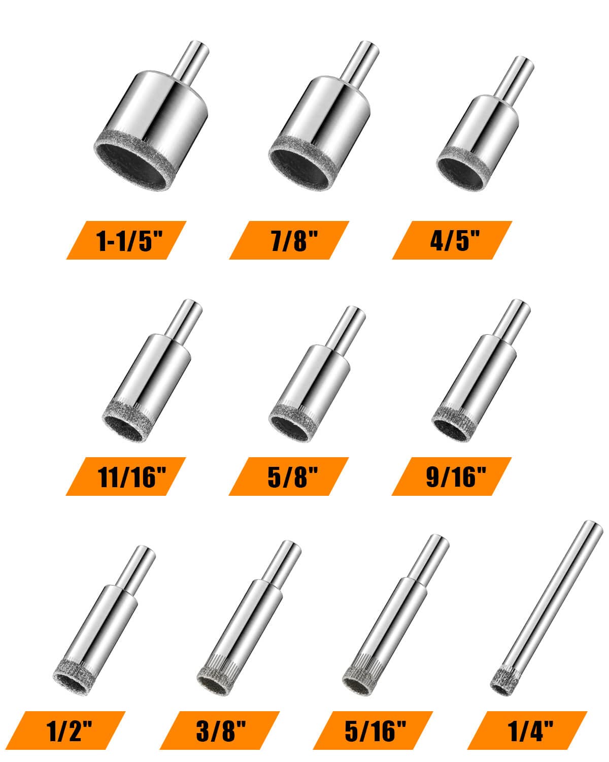 Diamond Drill Bits Set, 10 PCS Diamond Hole Saw Set, Glass Drill Bit for Ceramic Tile Porcelain Marble Granite Stone Bottles
