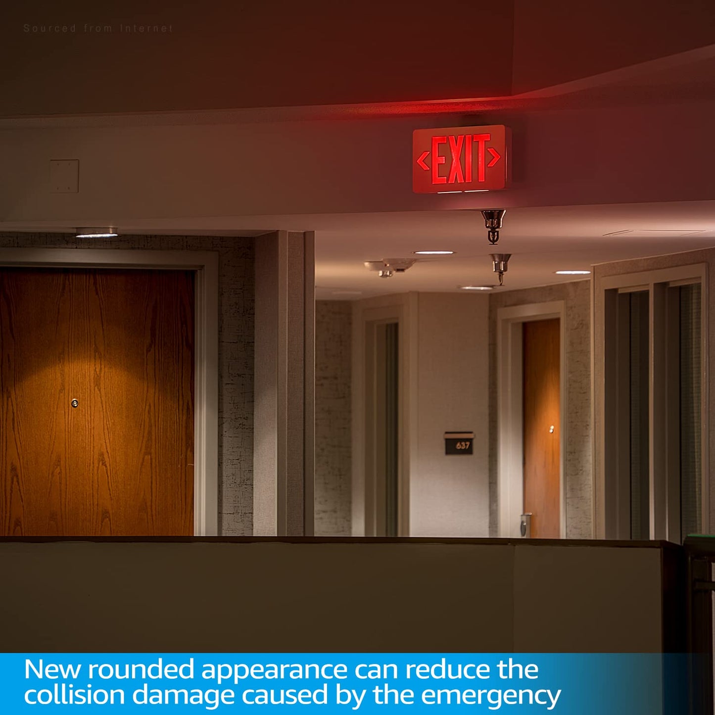 TORCHSTAR LED Exit Sign with Battery Backup, Double Face, UL 924, Hardwired Red Letter, Damp Location, AC 120/277V, Pack of 2