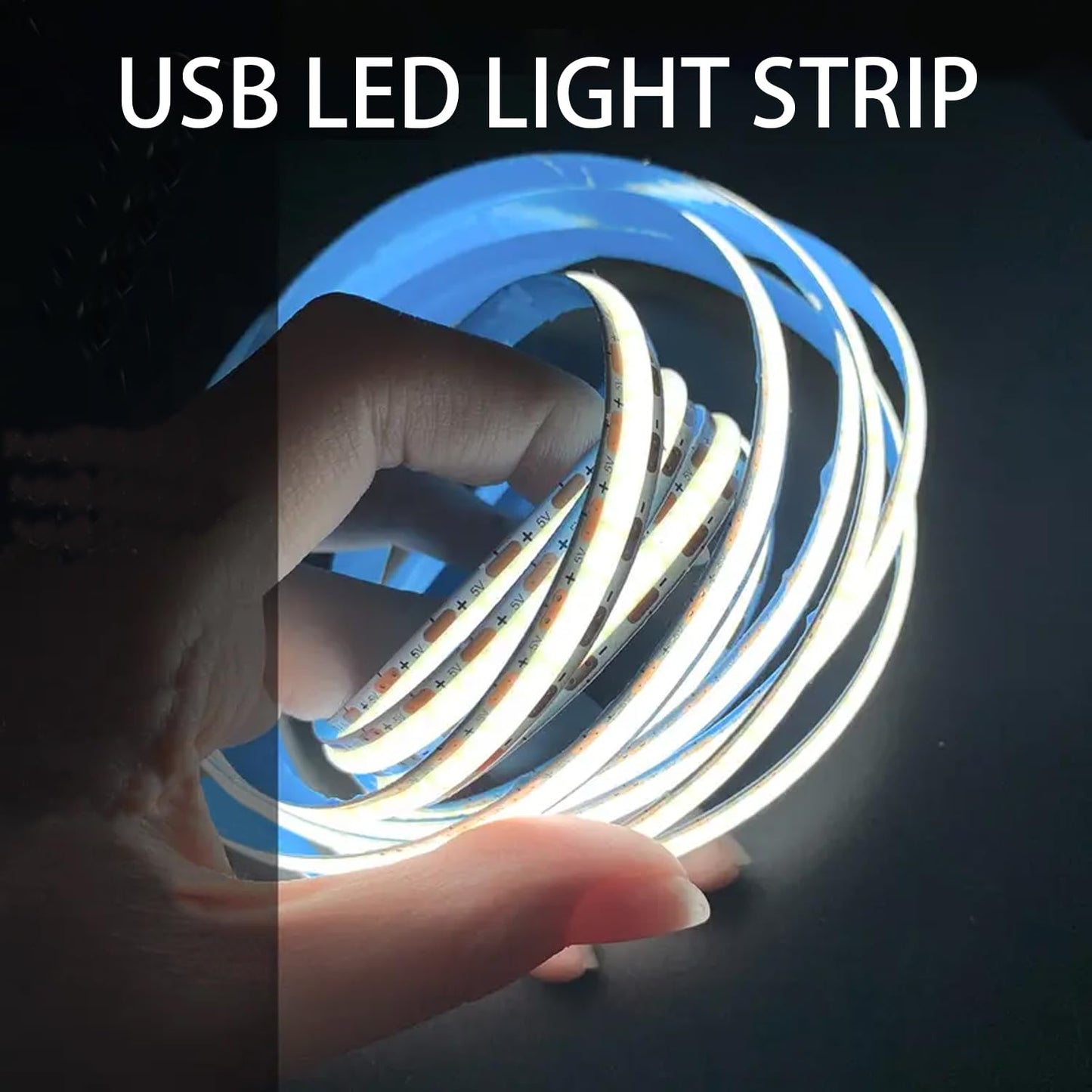 ZSLAIFU 5V USB COB LED Strip Light, 3.28ft White LED for TV, Cabinet, Kitchen, Living Room, Shelves, Display Lighting