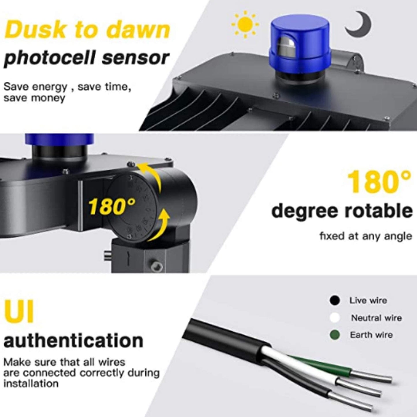 Juyace 300W LED Parking Lot Light, Dusk to Dawn Outdoor Wall Mount Flood Light, IP65 Commercial Security Area Lighting, 100-277V (2 Pack)