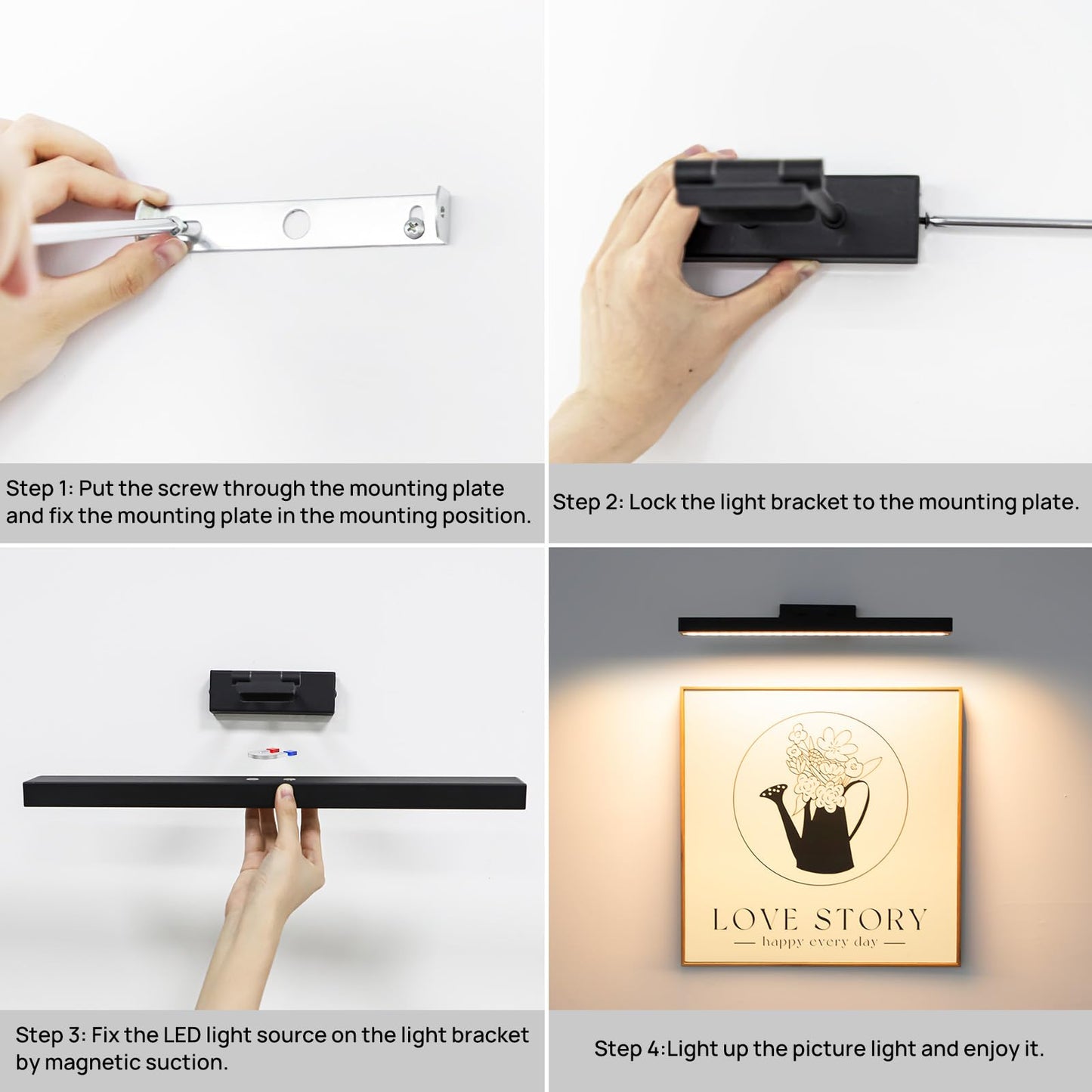 **PESUTEN 16in Battery Operated Picture Light, Wireless Rechargeable Art Light with Remote, CCT Dimmable for Paintings, Gallery, Bedroom, Bathroom**