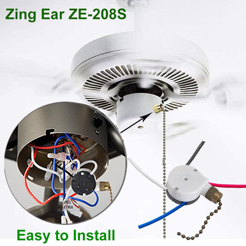 Zing Ear ZE-208s Ceiling Fan Pull Chain Switch, 3-Speed 4-Wire, Pre-Installed, Replacement for Hunter & Harbor Breeze Fans (Bronze)