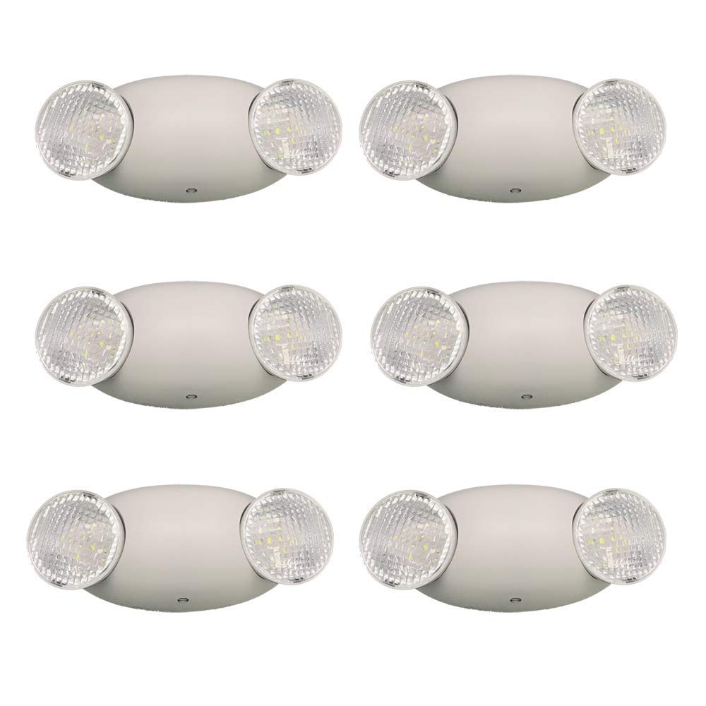 Amazon Basics LED Emergency Light, UL Certified, 6-Pack, Adjustable Two LED Bug Eye Head, Battery Backup, Nickel