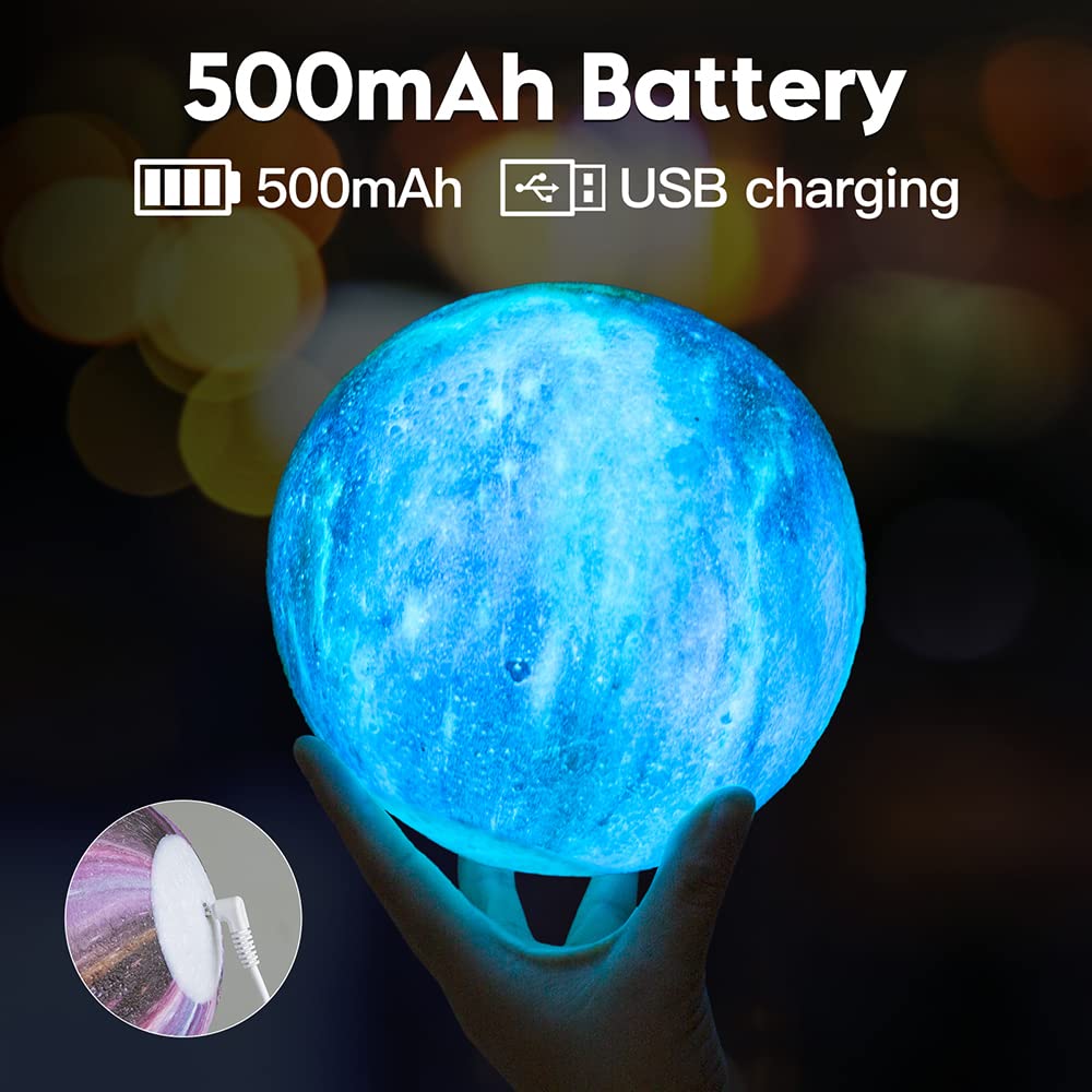 BRIGHTWORLD 5.9" 16-Color 3D Moon Lamp with Remote & Touch Control, Wooden Base, Night Light for Kids, Girls, Boys & Birthday Gifts