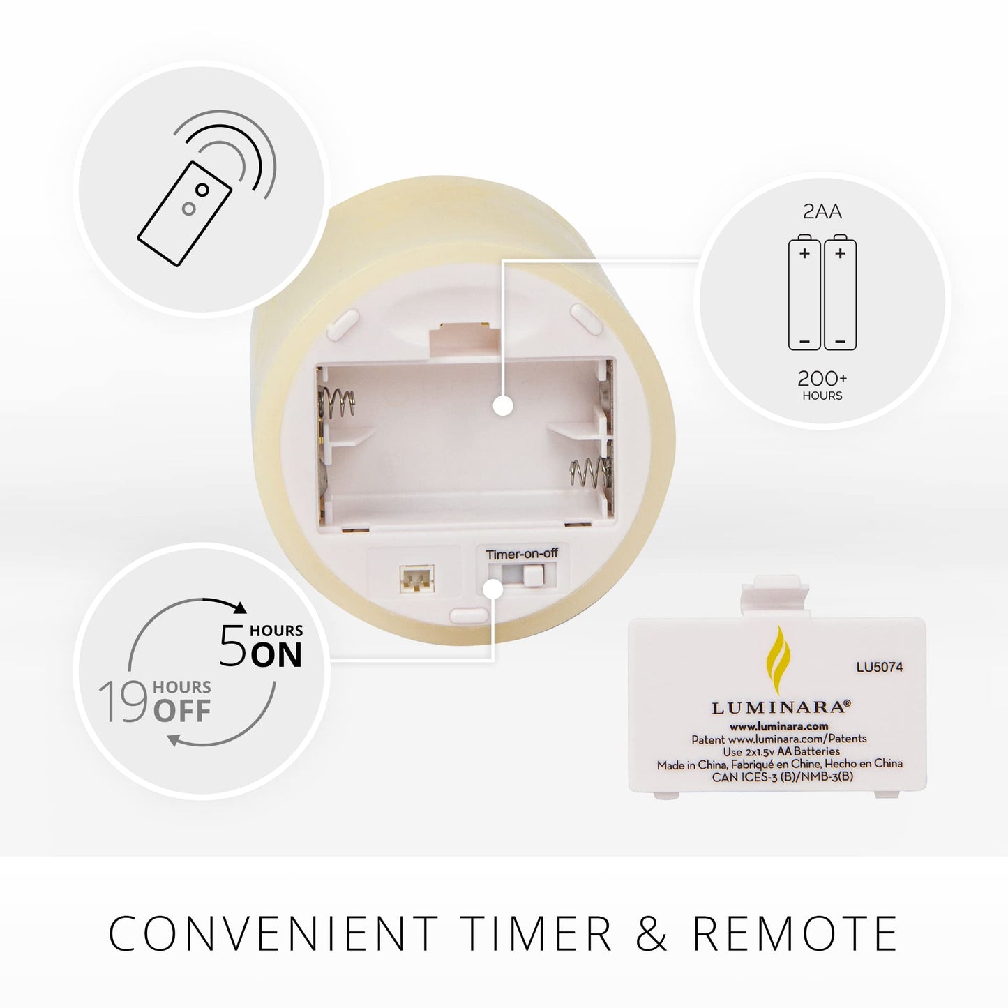 Luminara Flameless LED Pillar Candle, Ivory Real Wax, Realistic Flickering Moving Flame, Battery Operated Indoor Home Décor, 3" x 4.5" (Pack of 1)