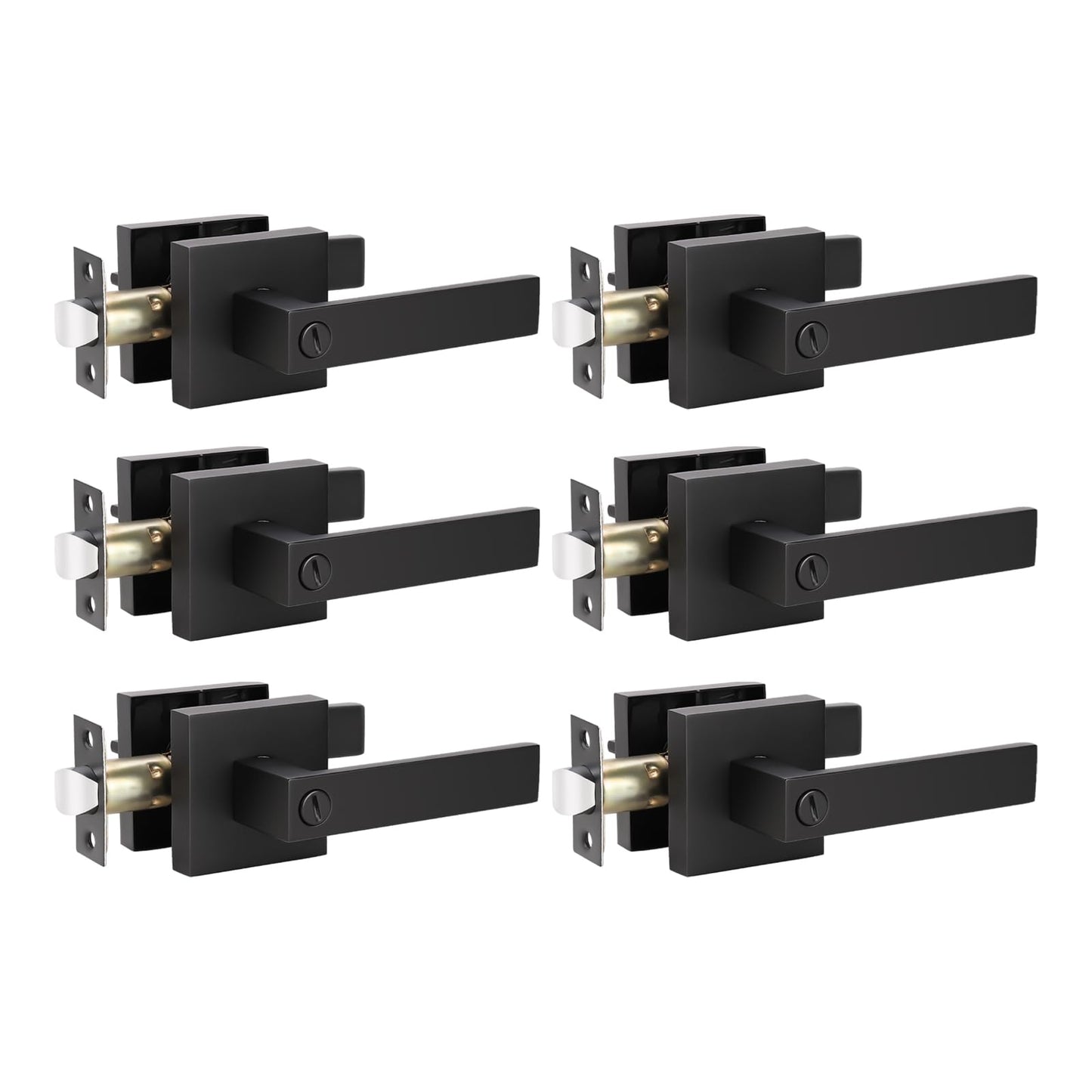 KNOBWELL 6 Pack Door Handles Black, Privacy Door Lever Bed and Bath Leverset Lockset, Left or Right Handing, Matte Black Finish 2.07 lb One Lever