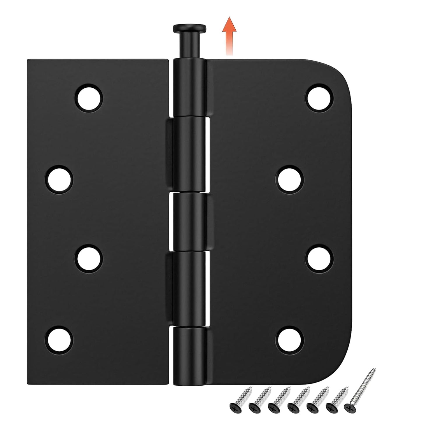 HOSOM 3 Pack Black Exterior Door Hinges 4 Inch, 5/8" Radius, Removable Pin, Perfect for Heavy-Duty Front & Back Door, Antirust & No Squeaks